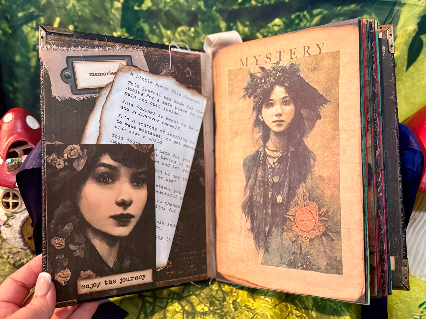 Goth Mystery Junk Journal – Handmade Gothic Vintage Notebook, Dark Romantic Scrapbook, Witchy Grimoire, Antique Ephemera Journal, Unique Gift