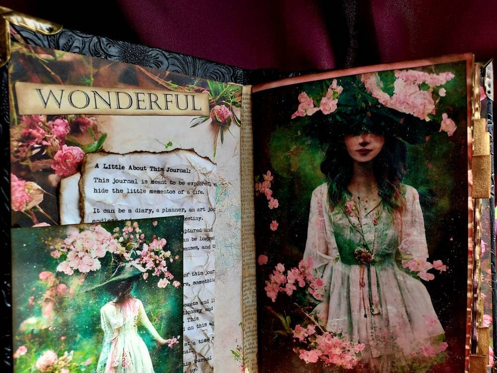 Secret Garden Junk Journal – Handmade Vintage Floral Notebook, Whimsical Cottagecore Scrapbook, Botanical Ephemera Journal, Unique Gift