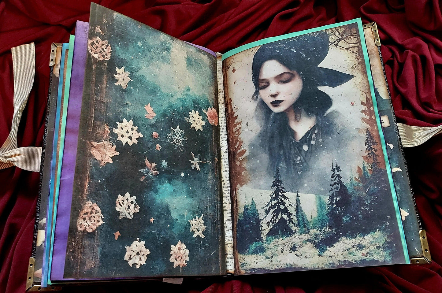 Winter Witch Junk Journal – Handmade Gothic Witchy Notebook, Vintage Winter Ephemera, Spell book Grimoire, Dark Cottage core Scrapbook