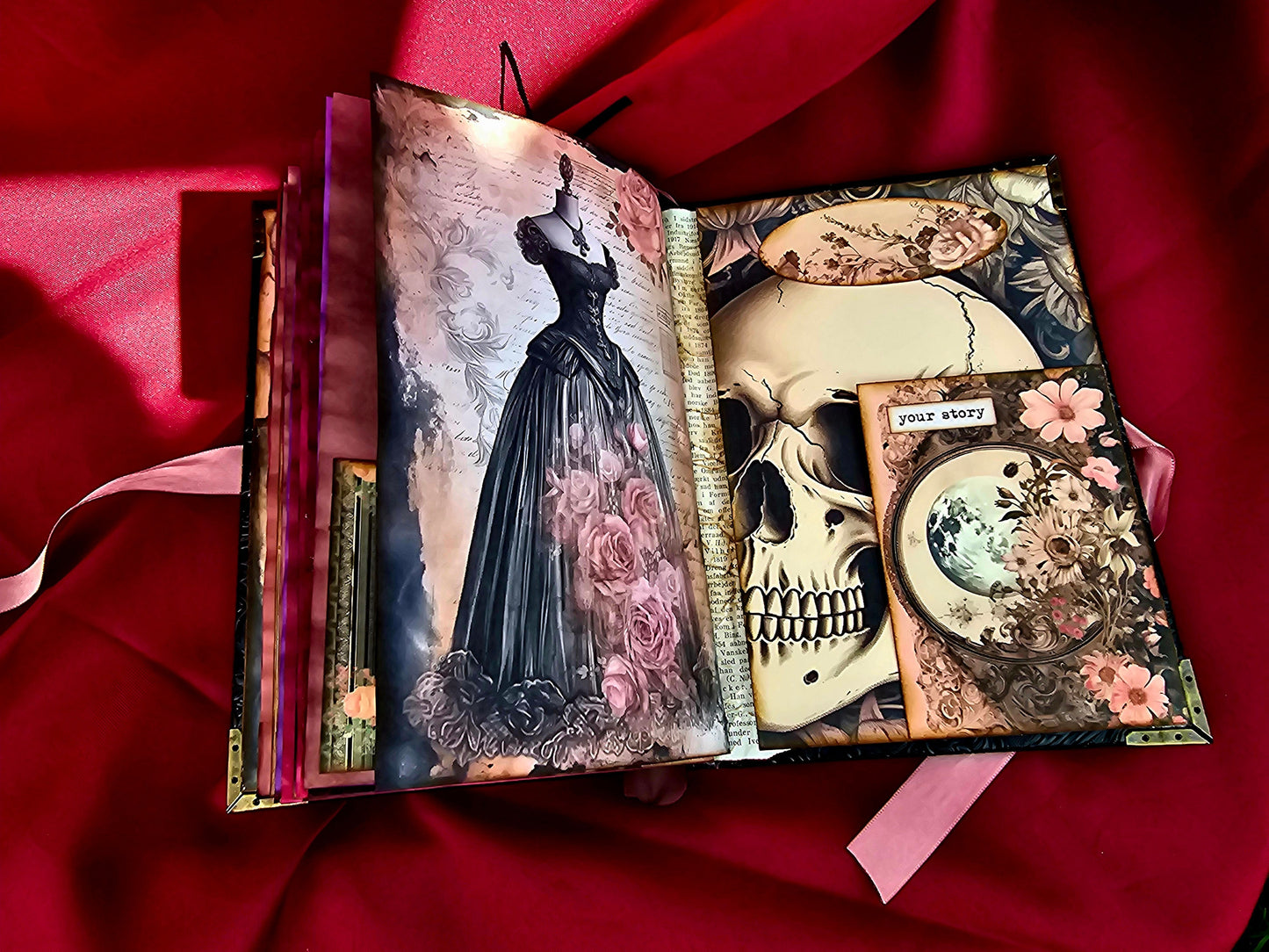 Pink Gothic Lady Junk Journal – Handmade Vintage Gothic Notebook, Dark Romantic Ephemera Scrapbook, Victorian Junk Journal, Witchy Gift