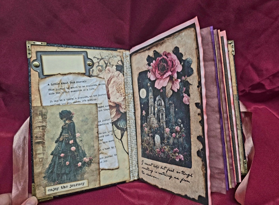 Victorian Goth Junk Journal – Handmade Gothic Vintage Notebook, Dark Romantic Ephemera Scrapbook, Antique Style Grimoire, Witchy Gift