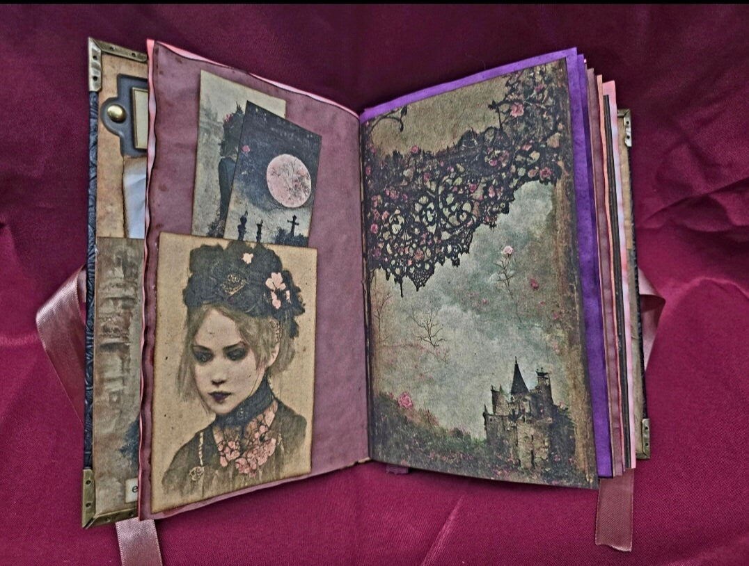 Victorian Goth Junk Journal – Handmade Gothic Vintage Notebook, Dark Romantic Ephemera Scrapbook, Antique Style Grimoire, Witchy Gift